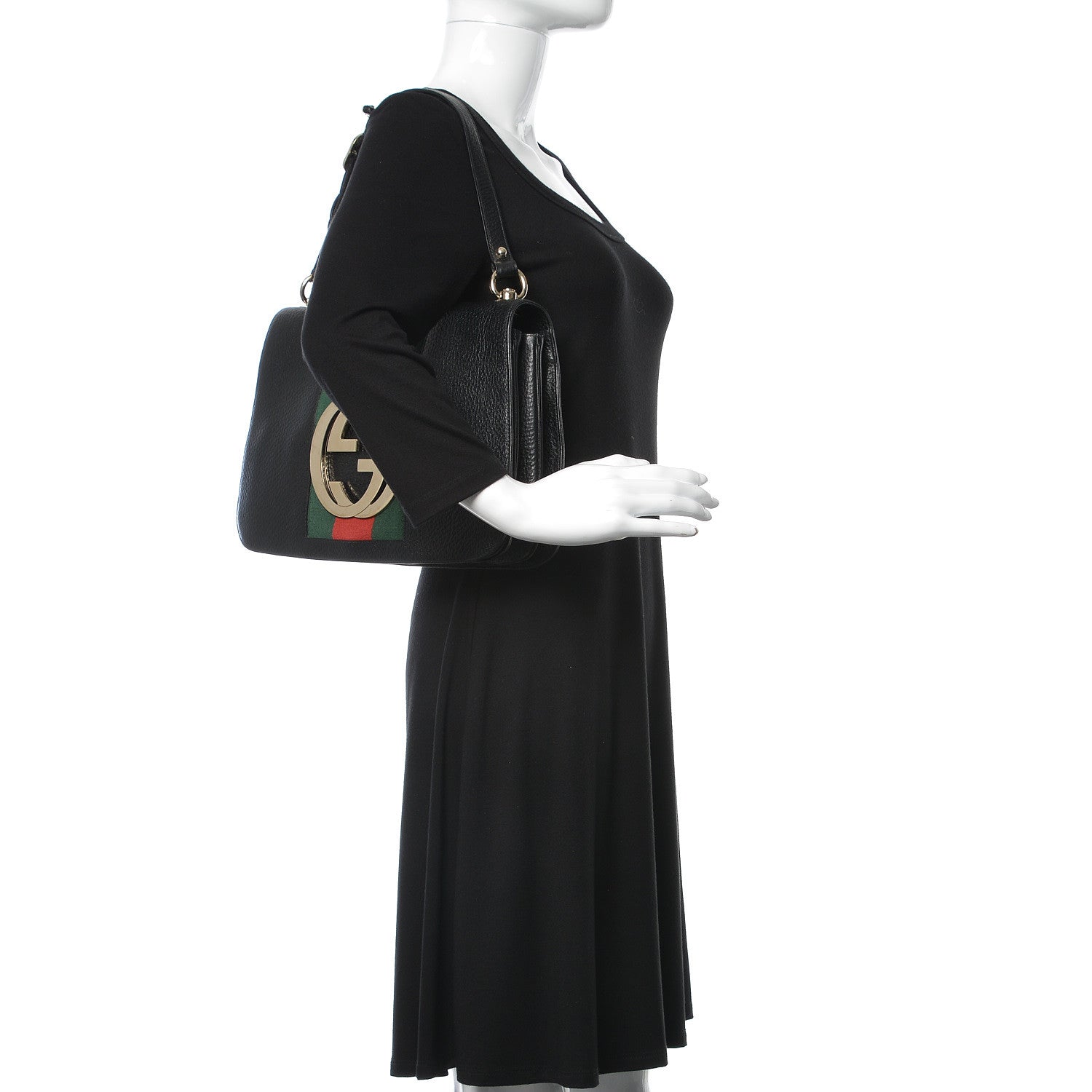 Gucci Pebbled Calfskin Web Blondie Hobo Black 2 of 12
