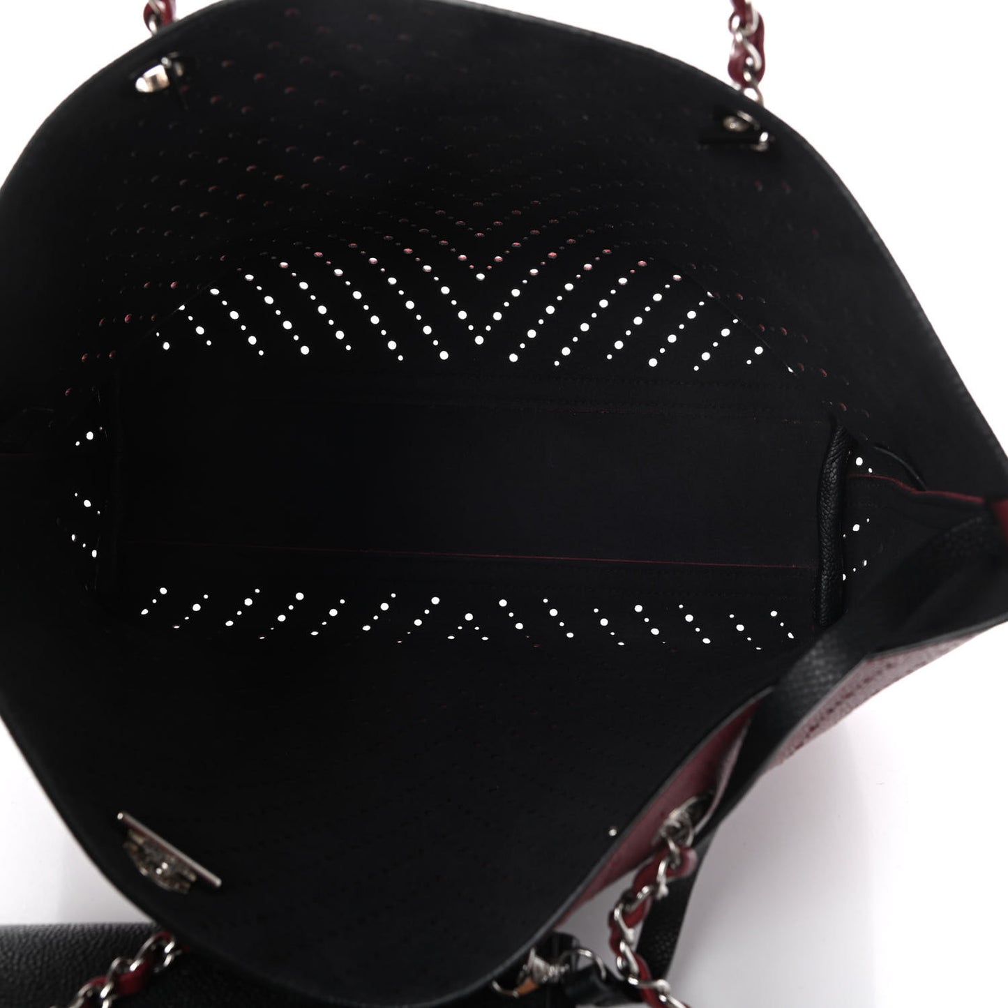 Perforated Grained Calfskin Large Shopping Tote Red