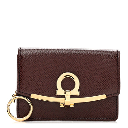 Salvatore Ferragamo Grained Calfskin Gancini Card Holder Brown 1 of 7