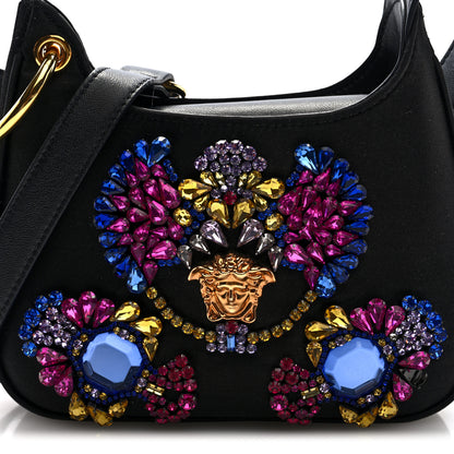 Versace Satin Crystal Embellished La Medusa Mini Hobo Bag Black Multicolor 7 of 9