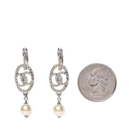 Chanel Crystal Pearl CC Drop Earrings Silver 2 of 5