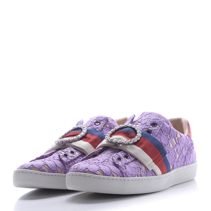Gucci Lace Crystal Sylvie Web Flower Leaf Womens Ace Sneakers 36.5 Wisteria Perfect Pink 3 of 11