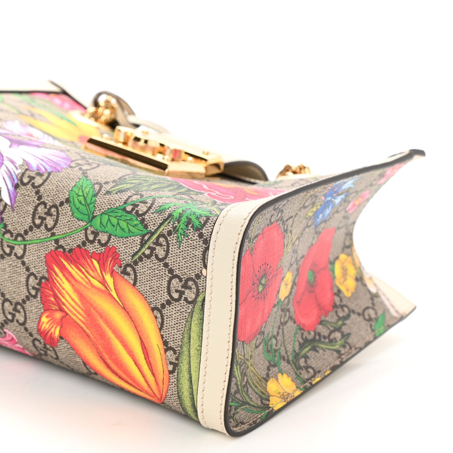 Gucci GG Supreme Monogram Flora Textured Calfskin Small Padlock Tote Beige Ebony Multicolor Mystic White 8 of 8