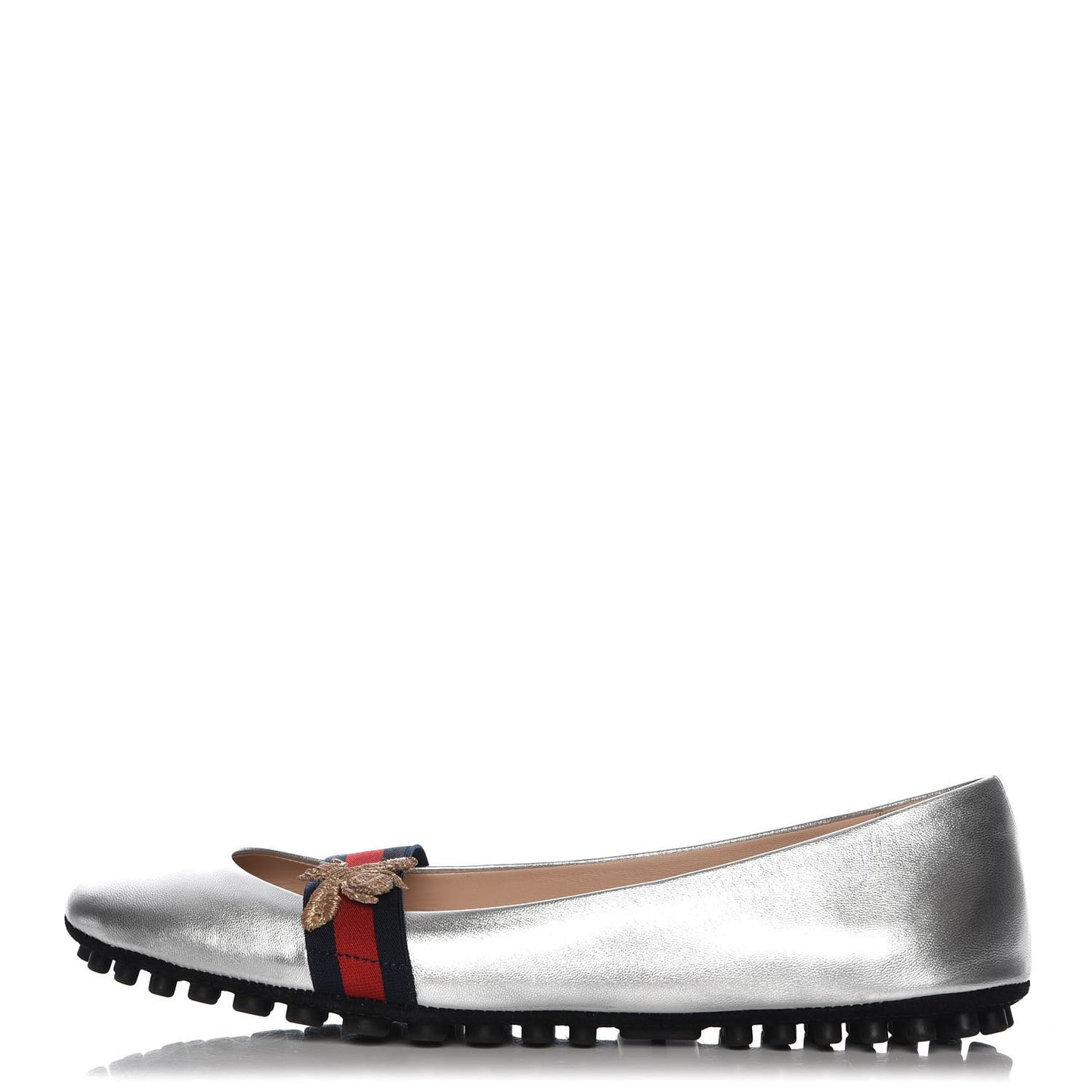 Metallic Nappa Web Bayadere Ballerina Flats 37.5 Argento