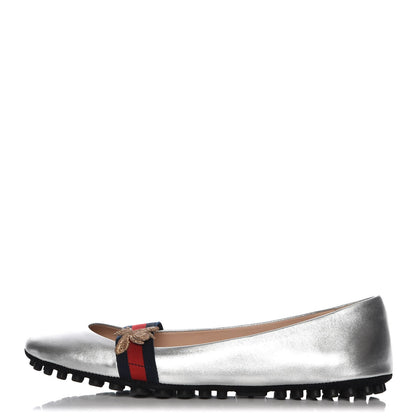 Gucci Metallic Nappa Web Bayadere Ballerina Flats 37.5 Argento 1 of 9