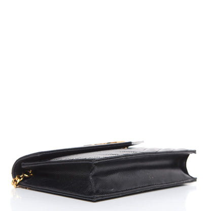 Saint Laurent Grain De Poudre Matelasse Chevron Monogram Envelope Chain Wallet Black 4 of 20