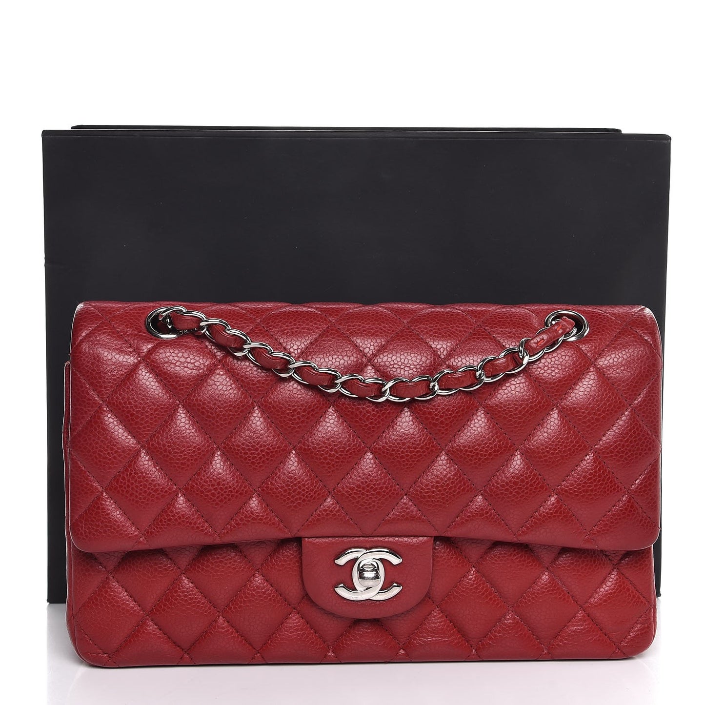 Caviar Quilted Medium Double Flap Red