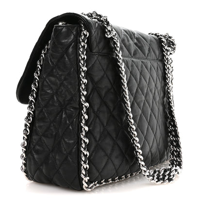 Chanel Washed Lambskin Quilted Maxi Chain Around Flap Black 3 of 10