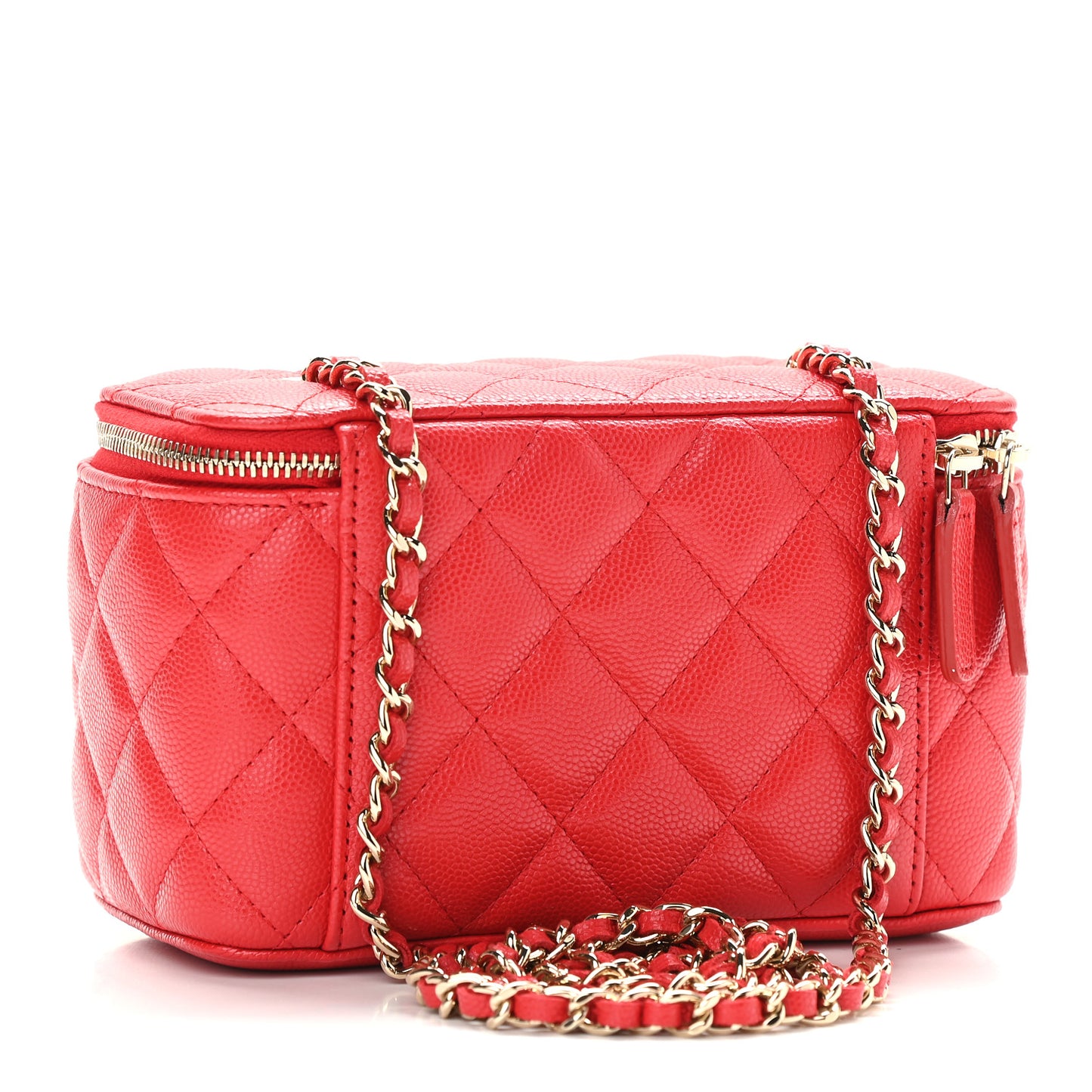 Caviar Quilted Small Vanity Case With Chain Red