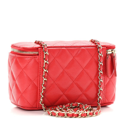 Chanel Caviar Quilted Small Vanity Case With Chain Red 3 of 9