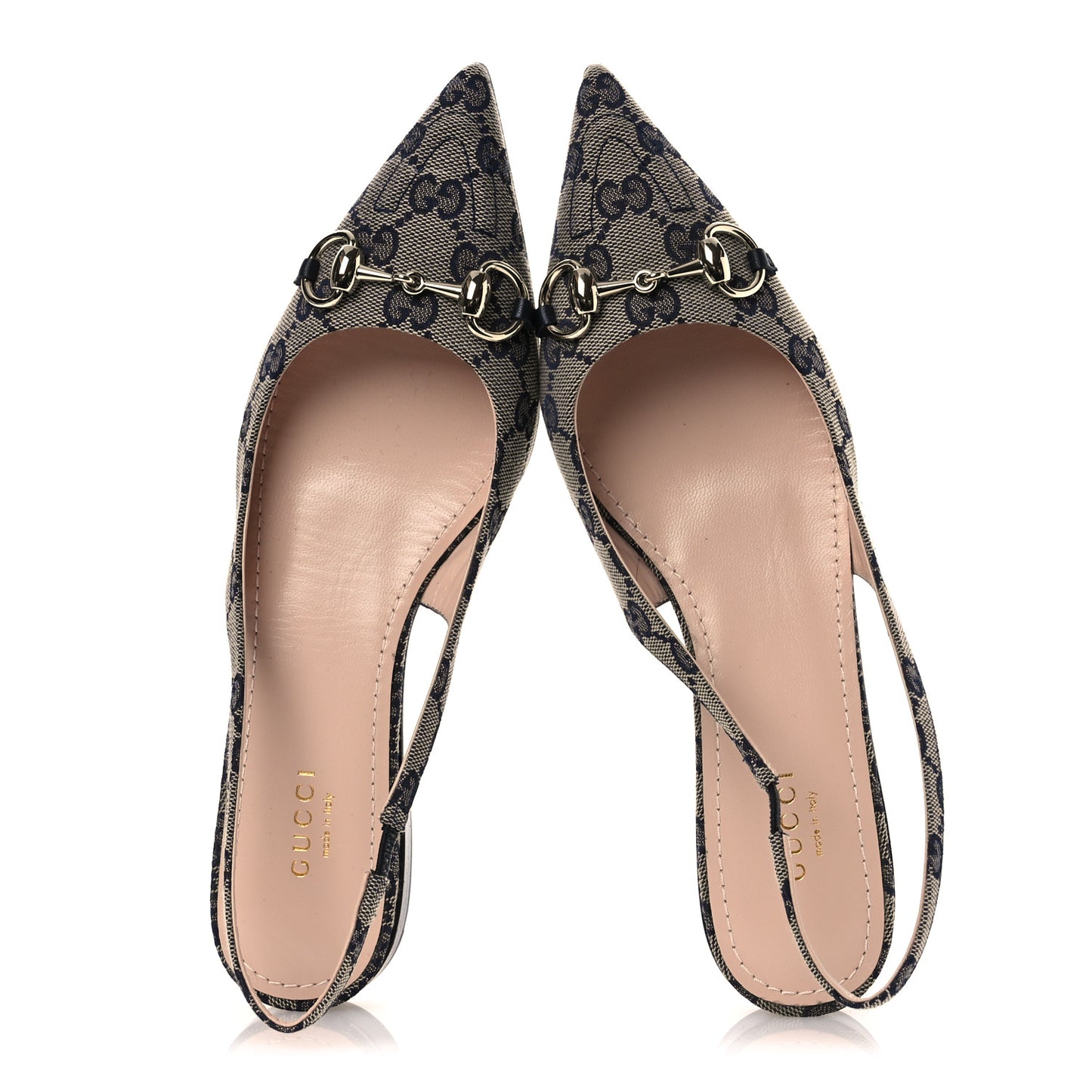 Monogram Horsebit Womens Slingback Ballet Flat 37.5 Beige Blue