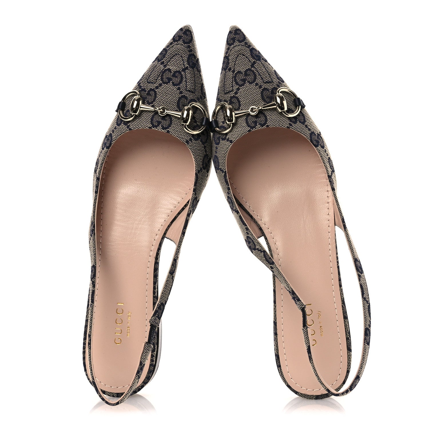 Gucci Monogram Horsebit Womens Slingback Ballet Flat 37.5 Beige Blue 2 of 11