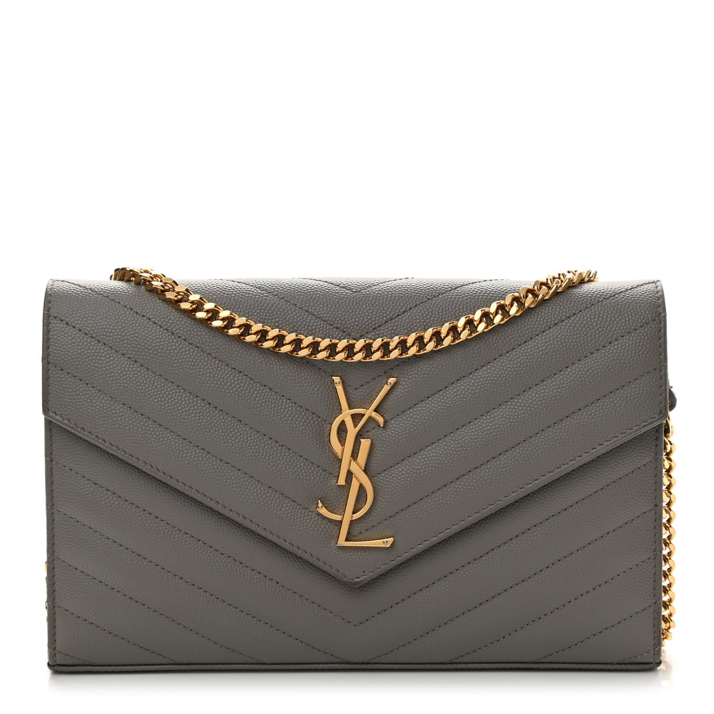 Grain De Poudre Matelasse Chevron Monogram Chain Wallet Oyster Grey