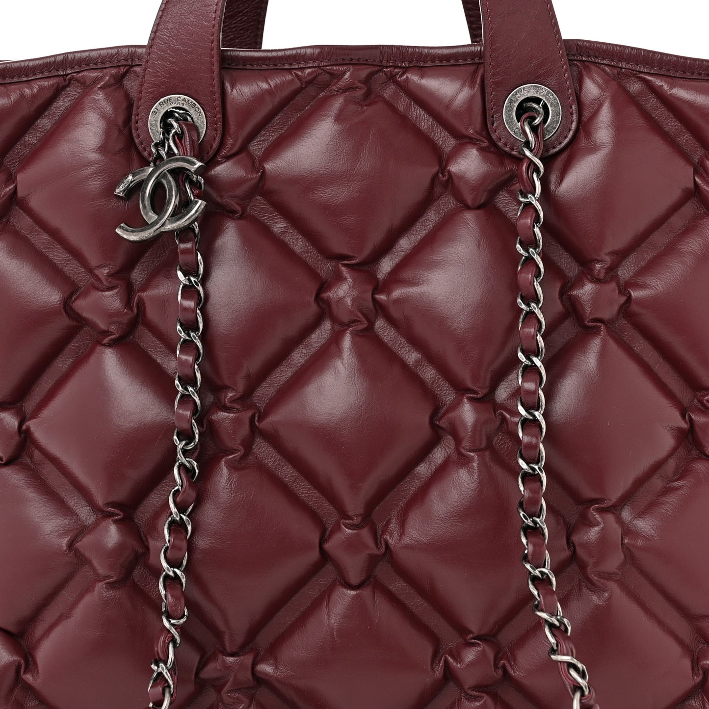 Calfskin Quilted Large Chesterfield Tote Burgundy
