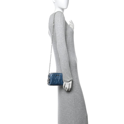 Miu Miu Vitello Lux Matelasse Double Zip Chain Crossbody Bag Oceano 2 of 14