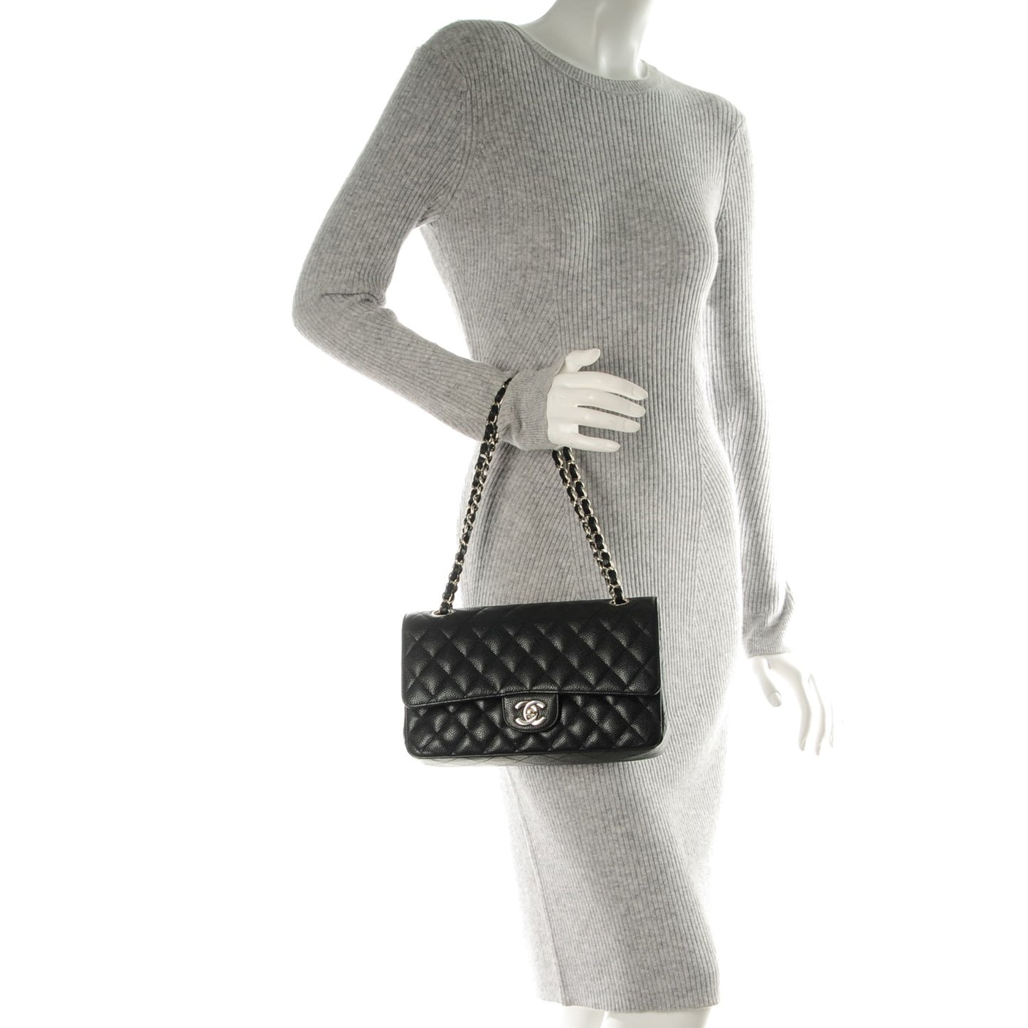 Caviar Quilted Medium Double Flap Black