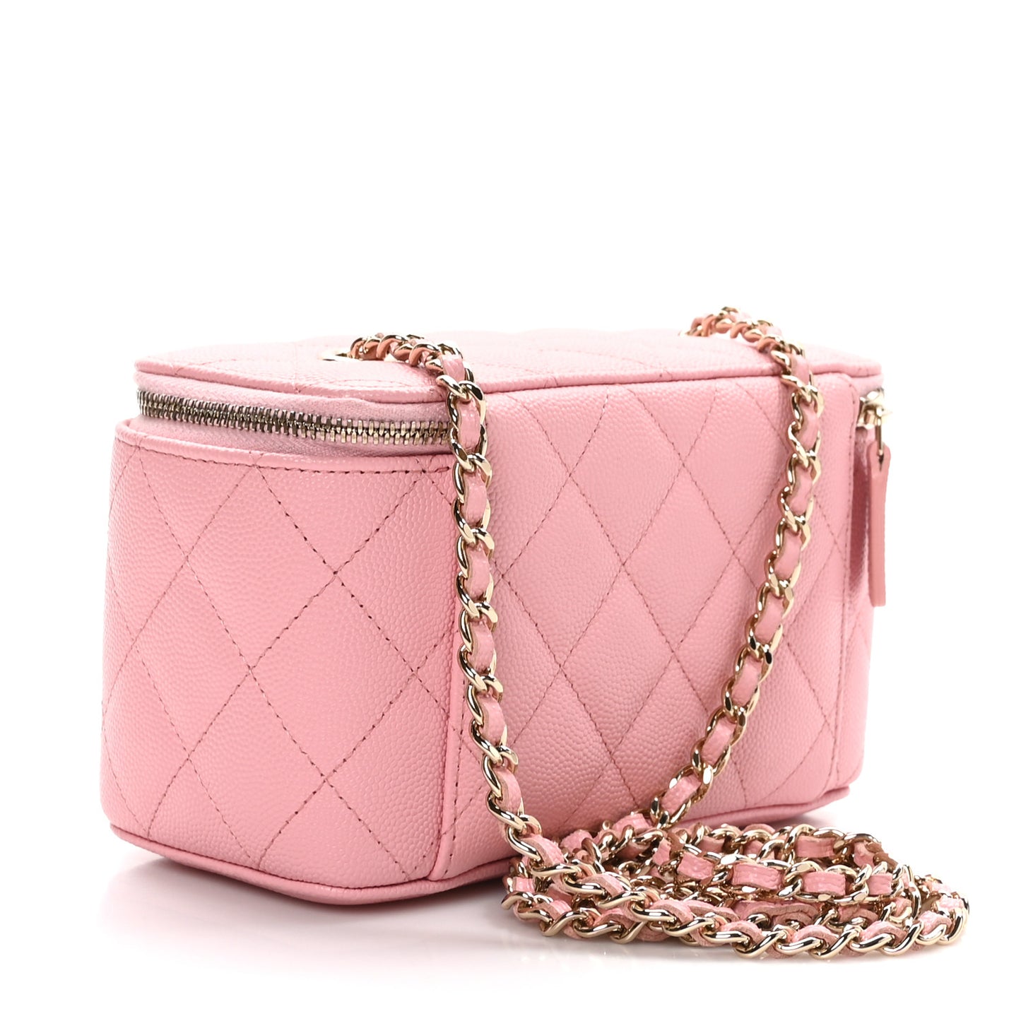 Caviar Quilted Small Vanity Case With Chain Pink