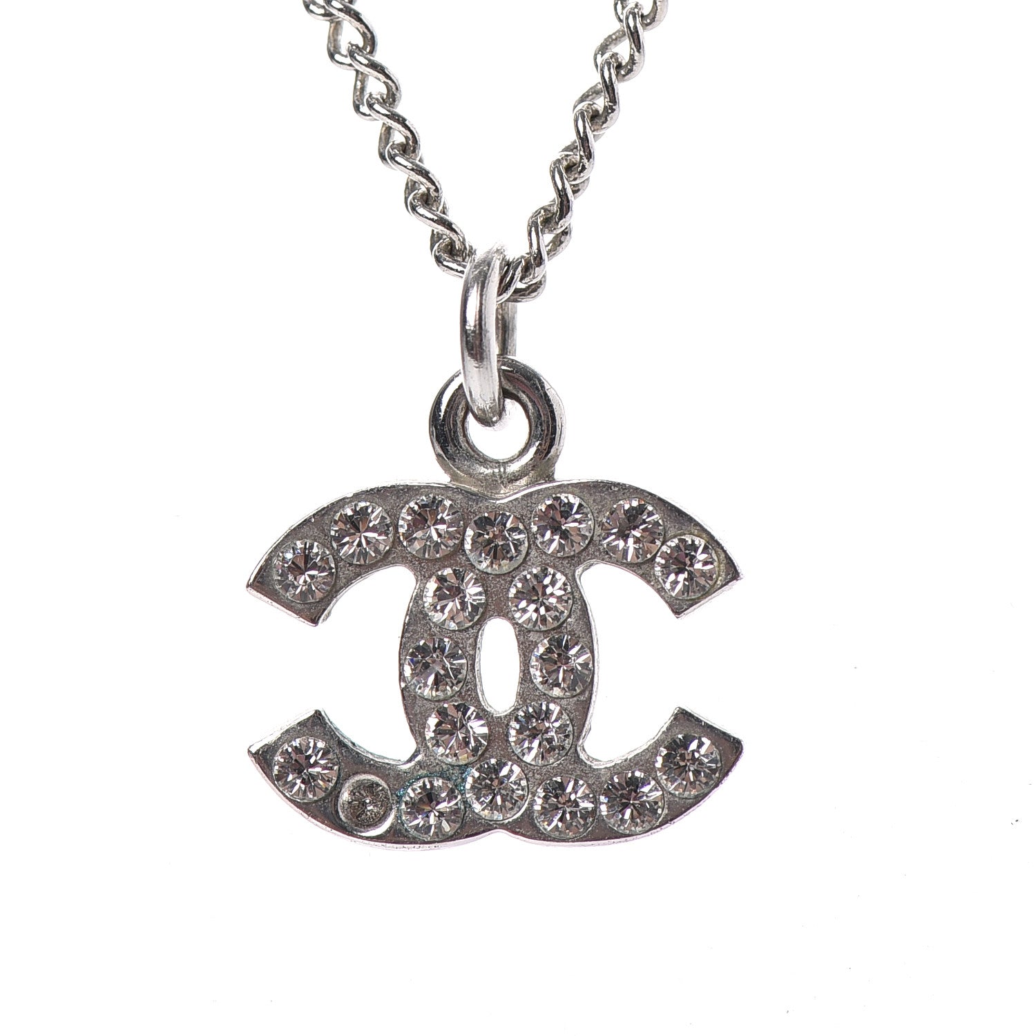 Chanel Crystal Timeless CC Necklace Silver 4 of 5