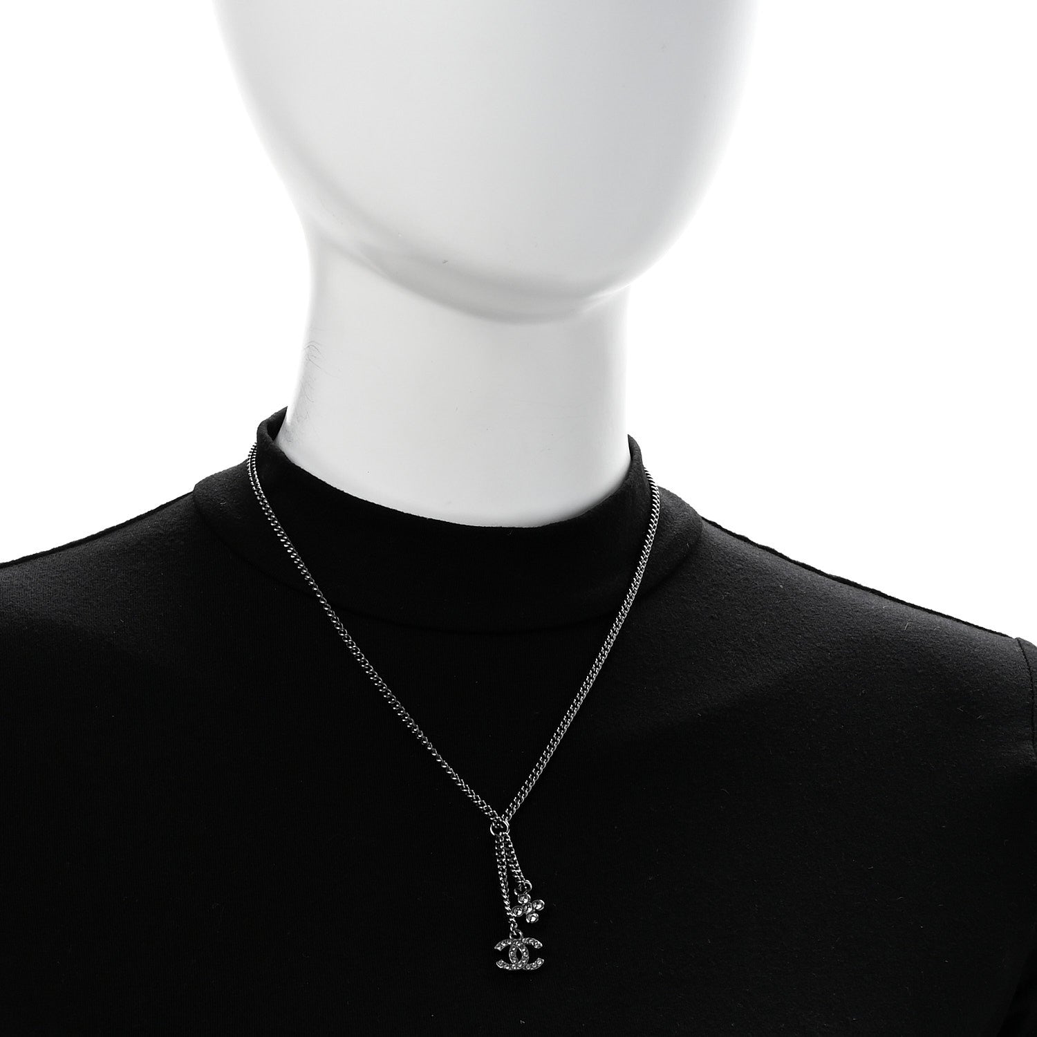 Chanel Ruthenium Crystal Flower CC Lariat Necklace 2 of 6