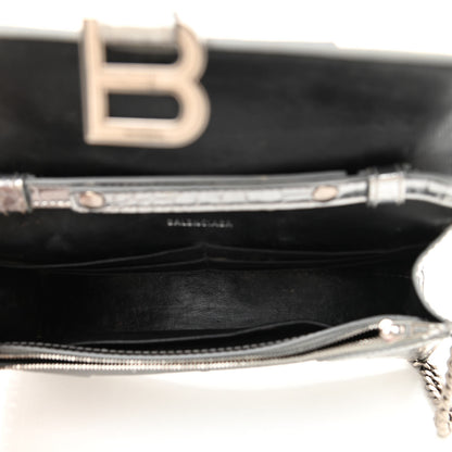 Balenciaga Metallic Calfskin Crocodile Embossed Hourglass Chain Bag Silver 5 of 12