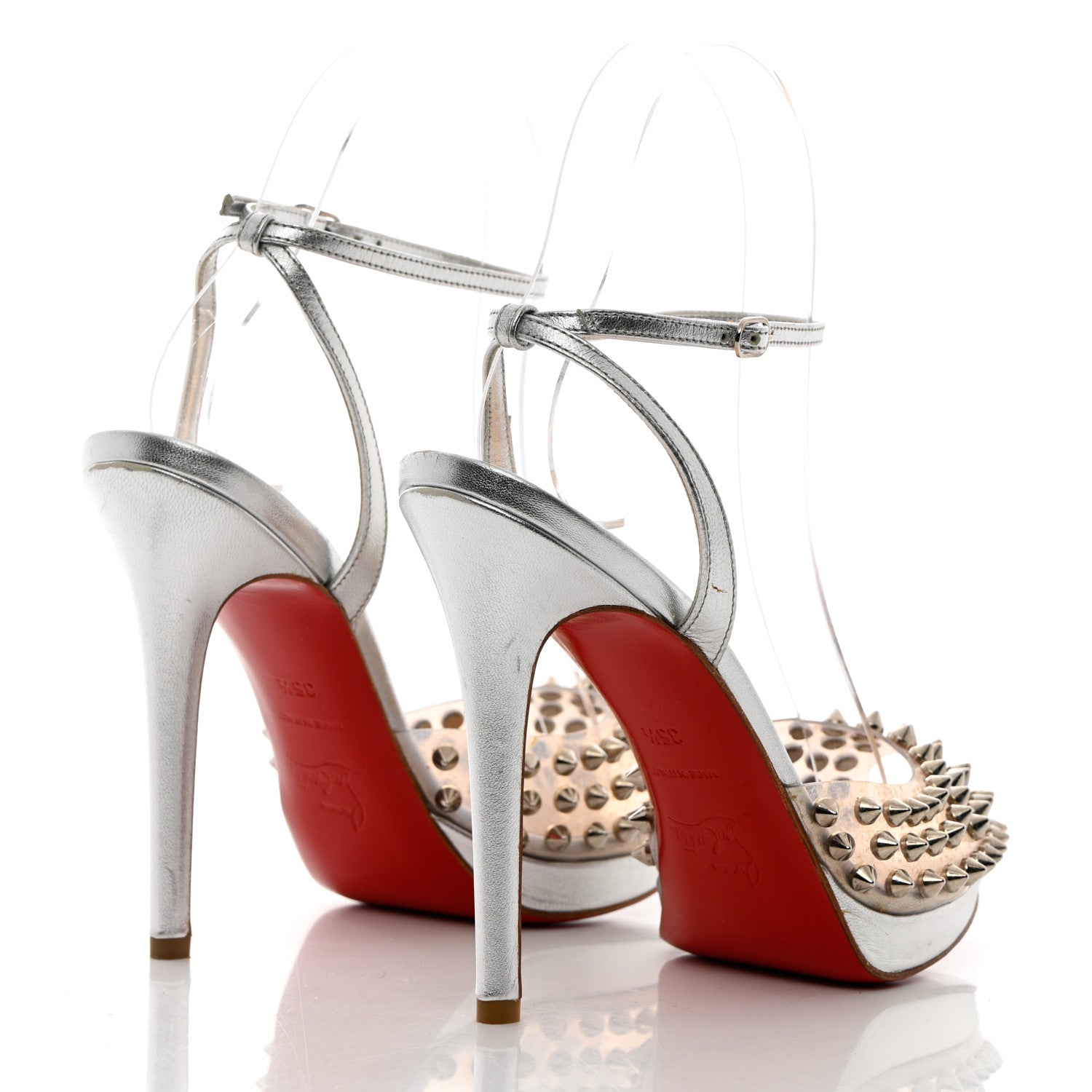 Christian Louboutin Nappa PVC Spiked St Jeannette 120 Peep Toe Pumps 35.5 Silver 4 of 10