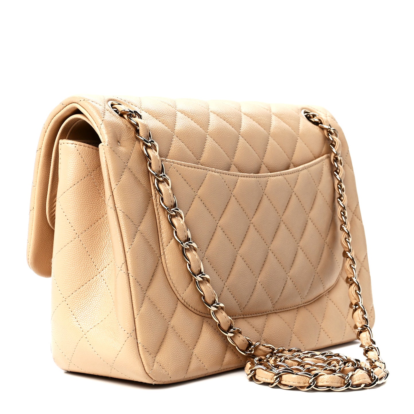 Caviar Quilted Jumbo Double Flap Beige
