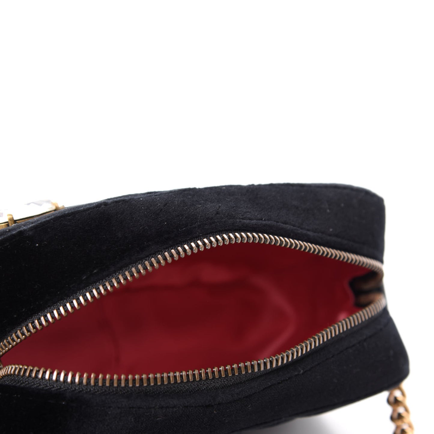 Velvet Matelasse Marquise Crystals Mini GG Marmont Chain Shoulder Bag Black