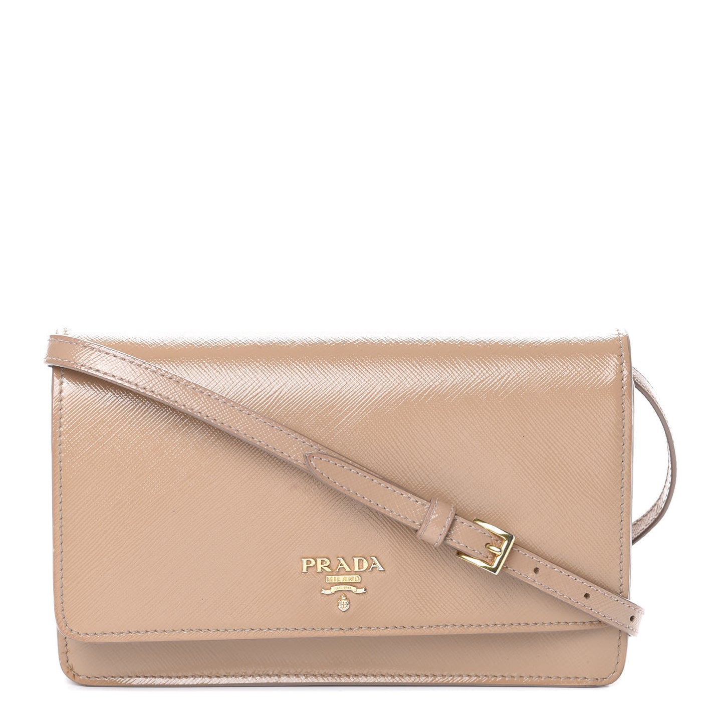 Saffiano Vernice Metal Flap Wallet with Strap Cammeo