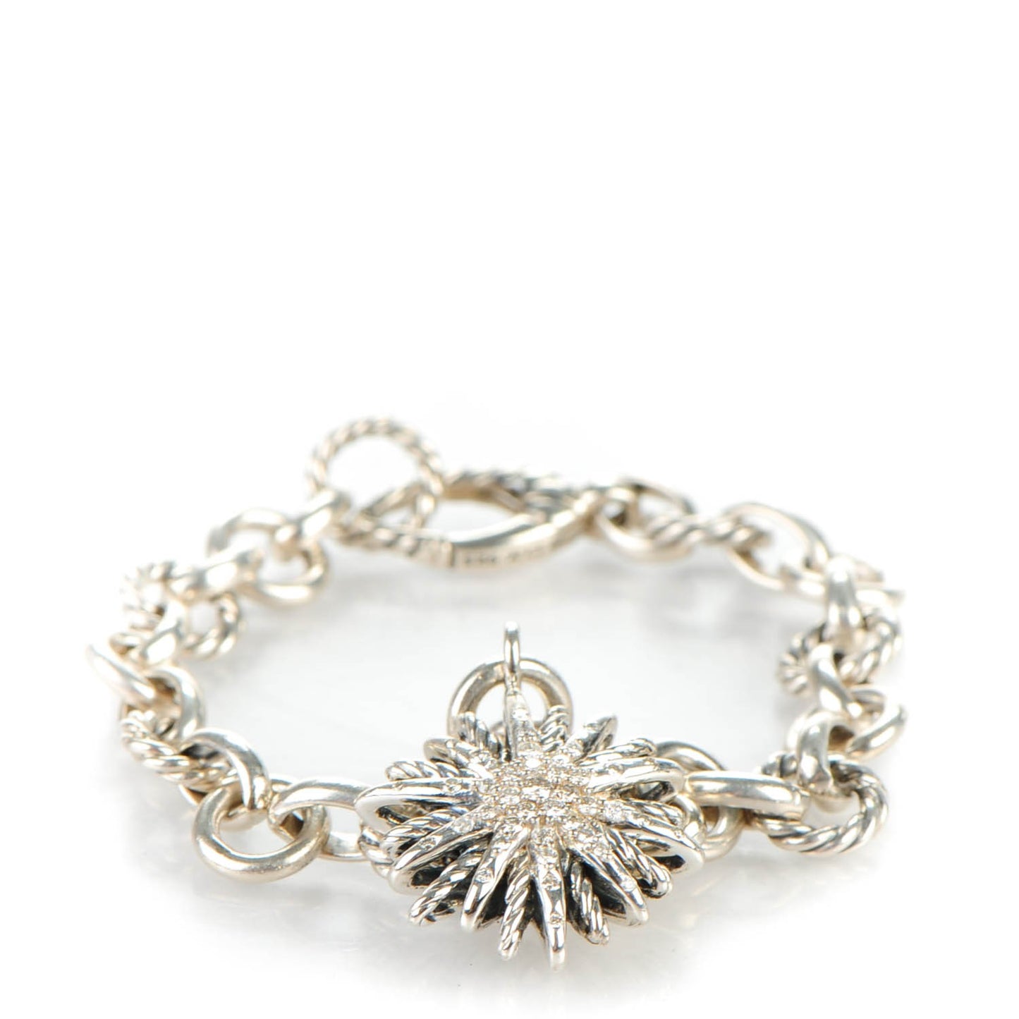Sterling Silver Diamond 20mm Starburst Charm Bracelet