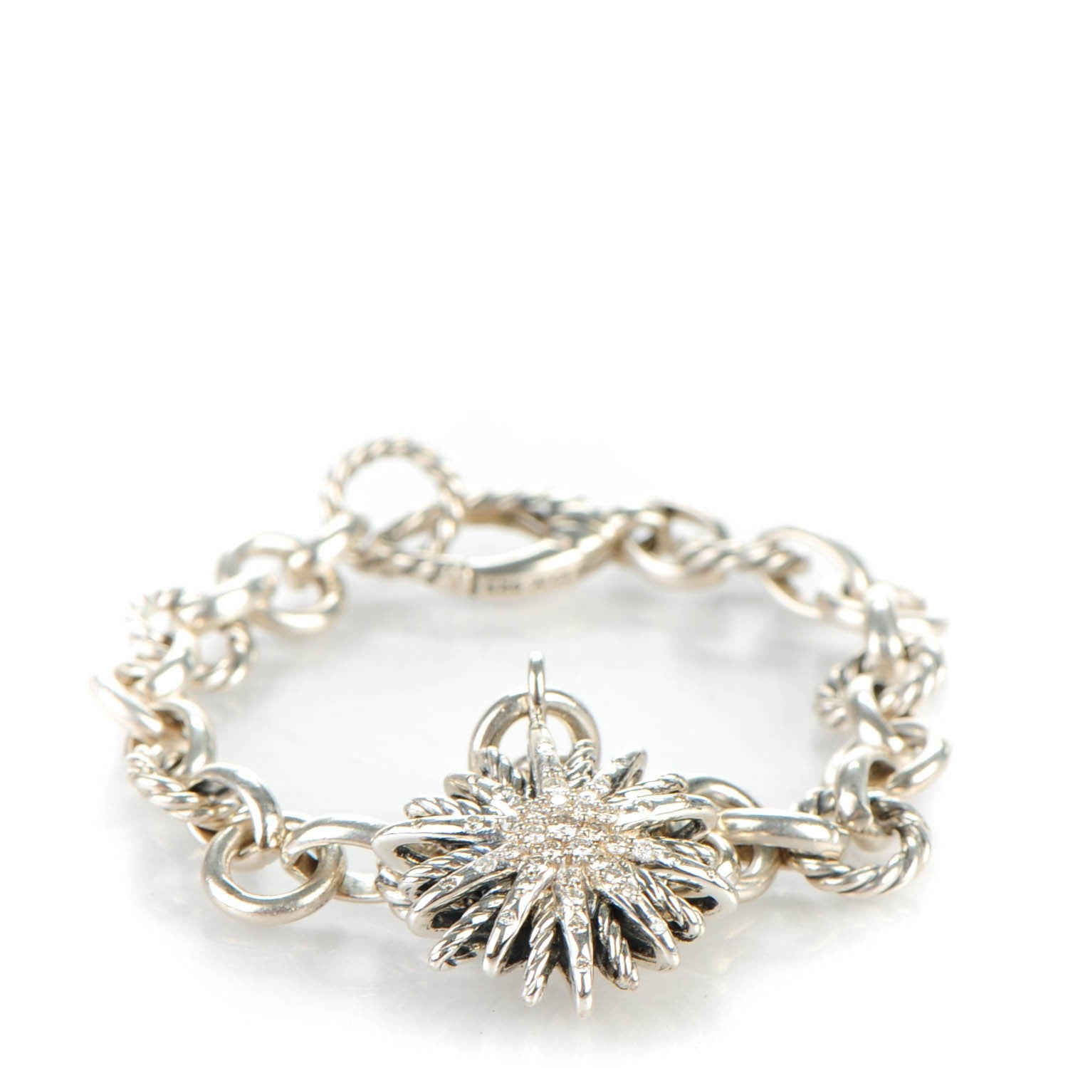 David Yurman Sterling Silver Diamond 20mm Starburst Charm Bracelet 1 of 6