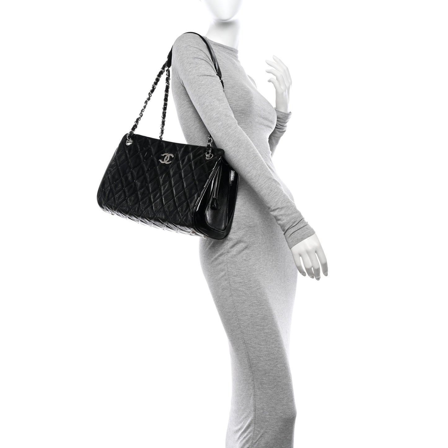 Patent Quilted Tote Black