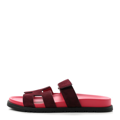 Hermes Suede Goatskin Womens Chypre Sandals 37 Rouge Marsala 1 of 9