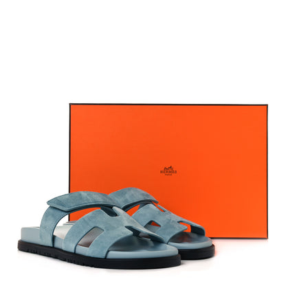 Hermes Suede Goatskin Womens Chypre Sandals 39 Vert d'eau 9 of 9
