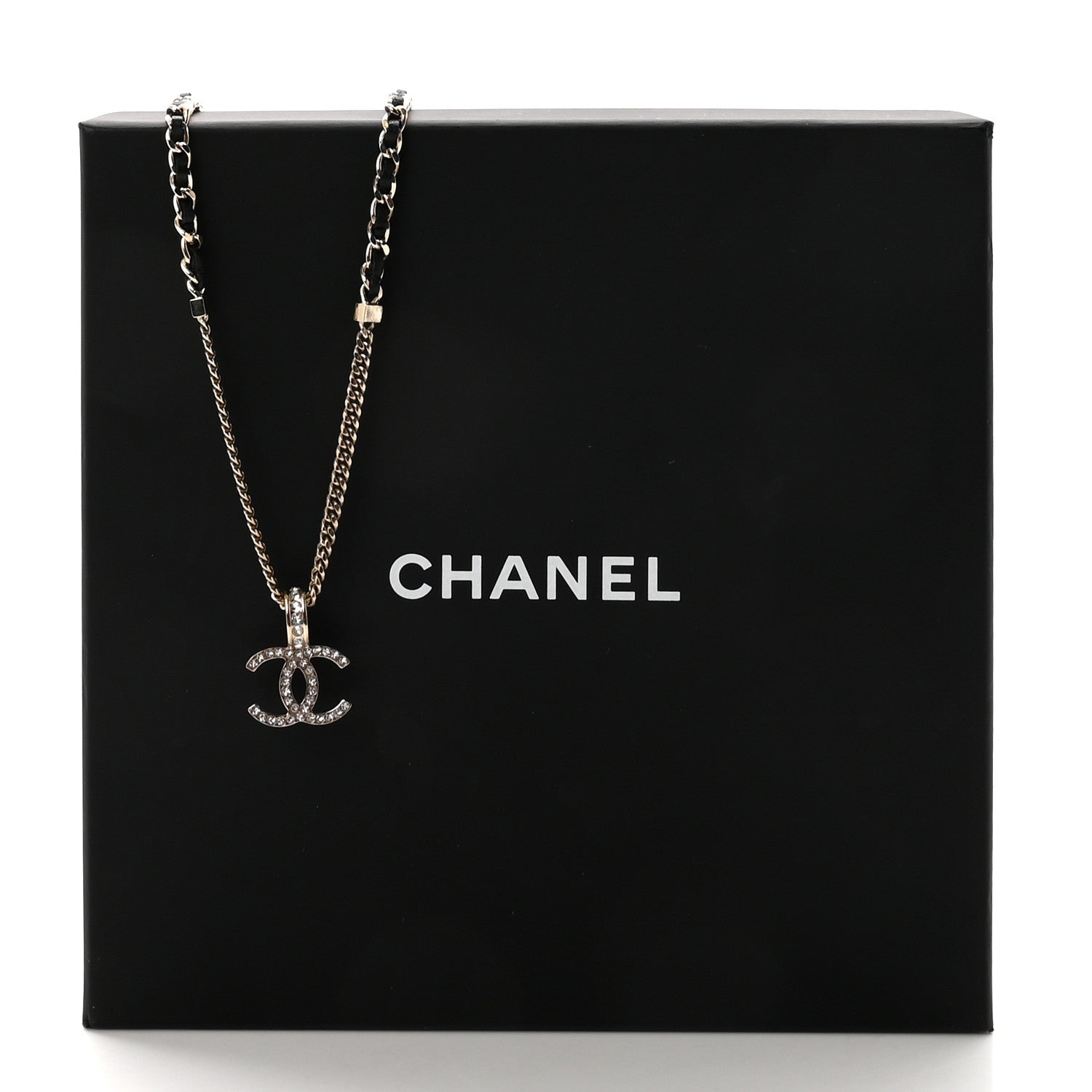 Chanel Lambskin Crystal CC Chain Pendant Necklace Black Gold 7 of 7