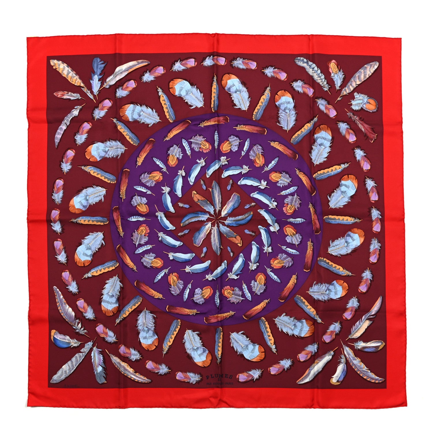Hermes Silk Plumes II Scarf 90 Rouge Prune Violet 1 of 5
