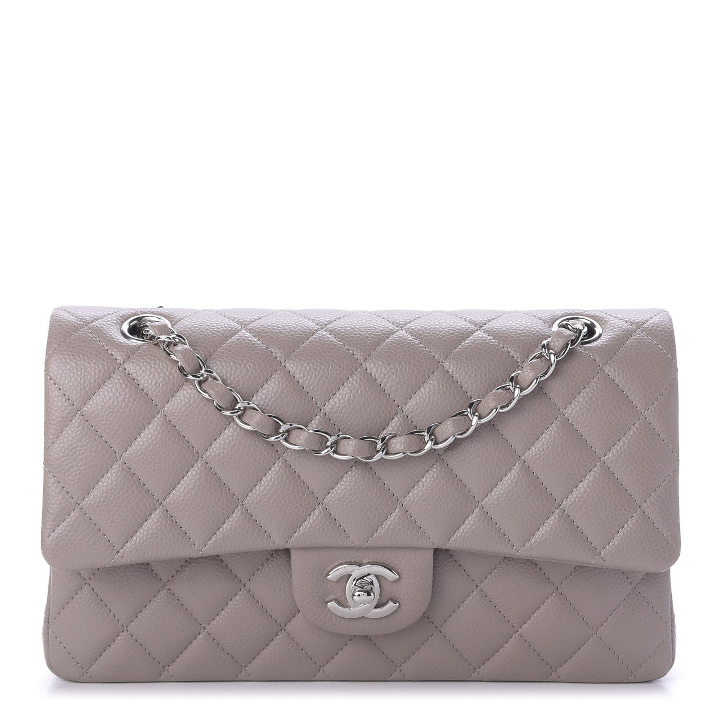 Caviar Quilted Medium Double Flap Beige