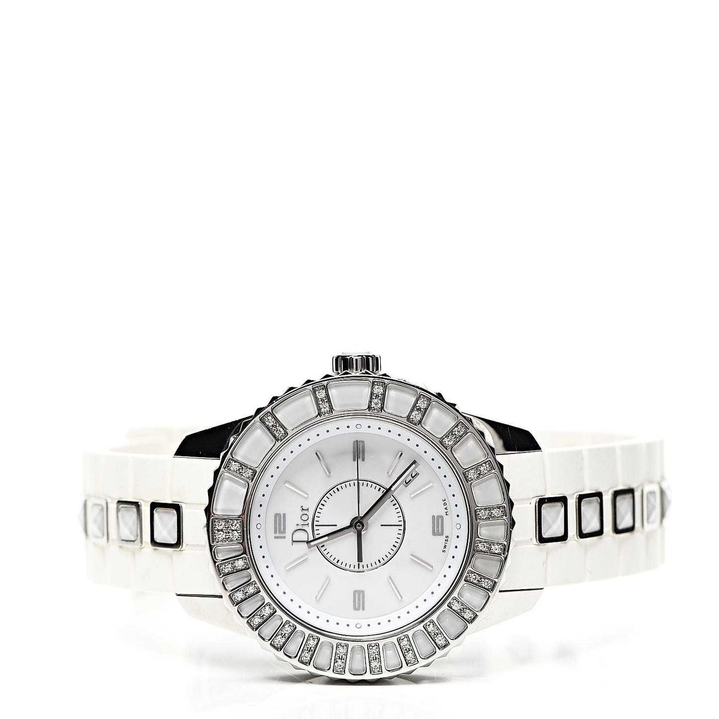 Stainless Steel Rubber Diamond Sapphire 33mm Christal Quartz Watch White