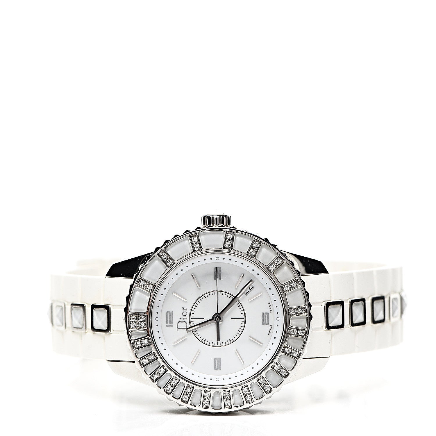 Christian Dior Stainless Steel Rubber Diamond Sapphire 33mm Christal Quartz Watch White 2 of 5