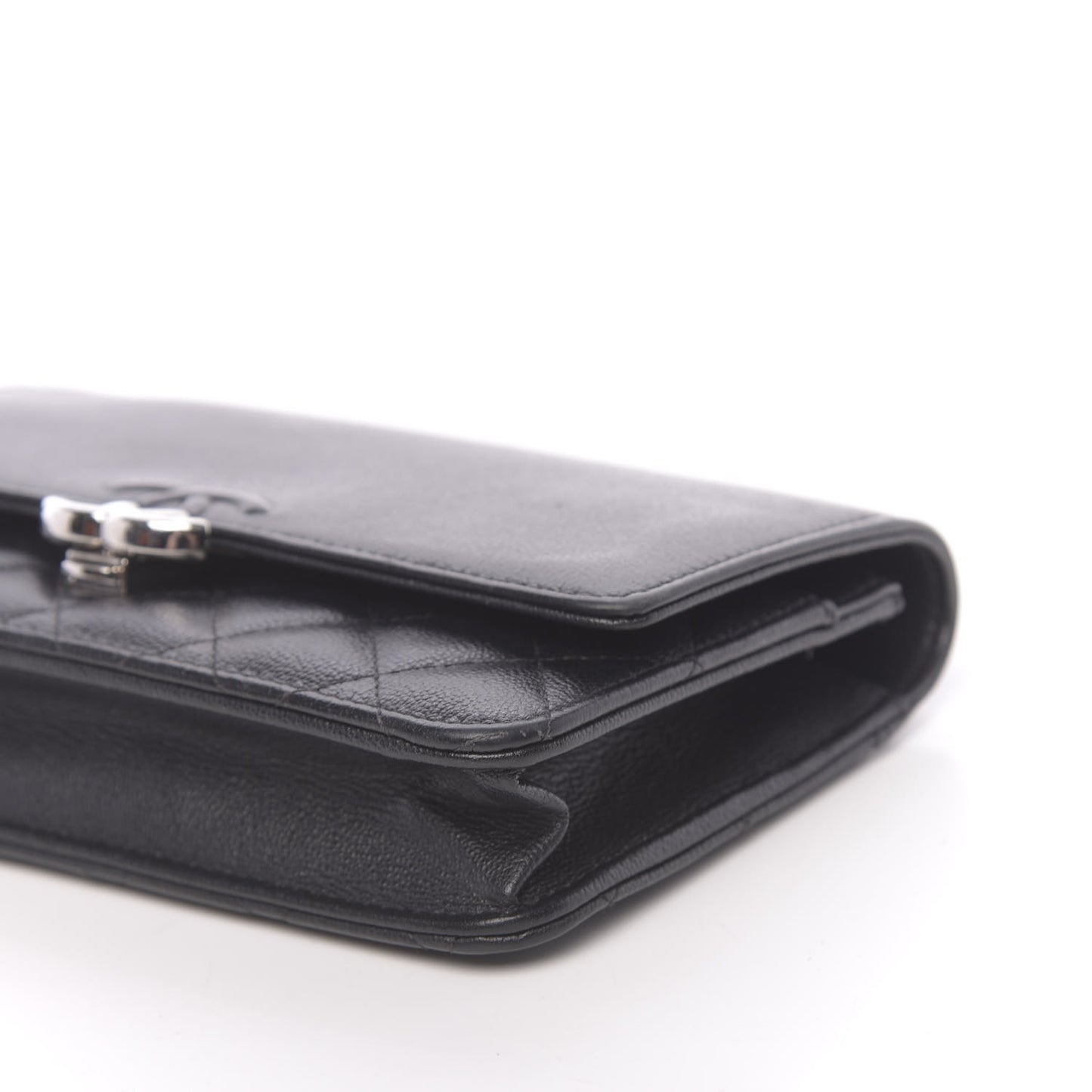 Grained Calfskin Quilted CC Box Wallet On Chain WOC Black