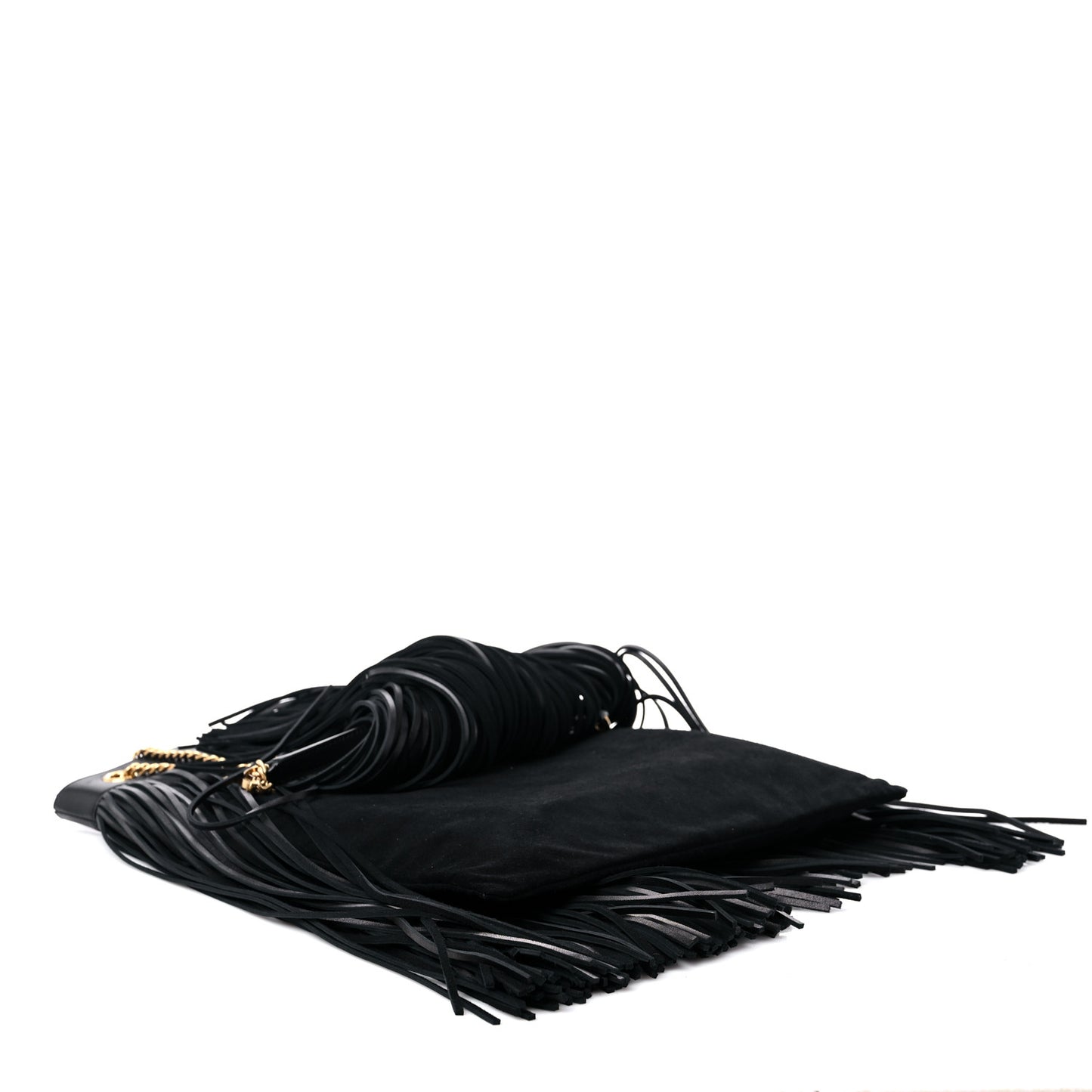 Suede Calfskin Large Grace Fringed Hobo Bag Rope Black