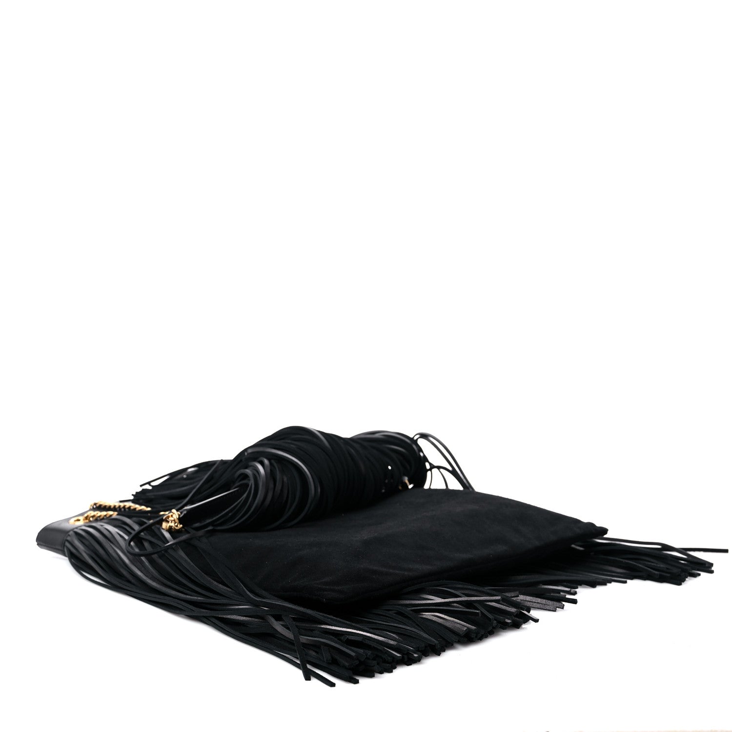 Saint Laurent Suede Calfskin Large Grace Fringed Hobo Bag Rope Black 4 of 9