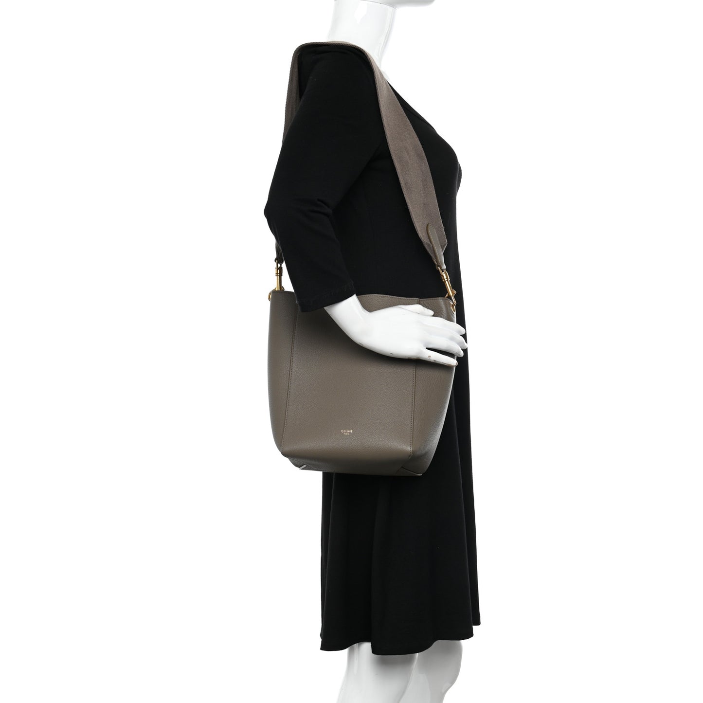 Soft Grained Calfskin Small Sangle Bucket Bag Taupe