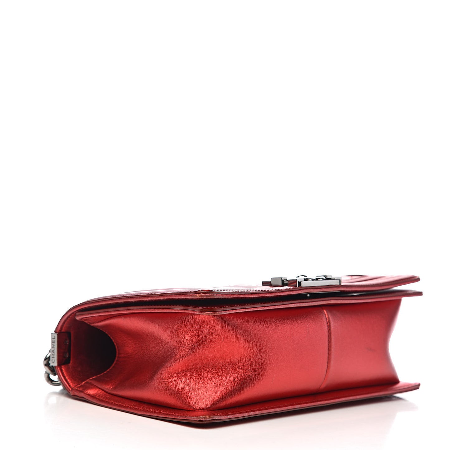 Metallic Patent Calfskin Quilted Medium Boy Flap Red