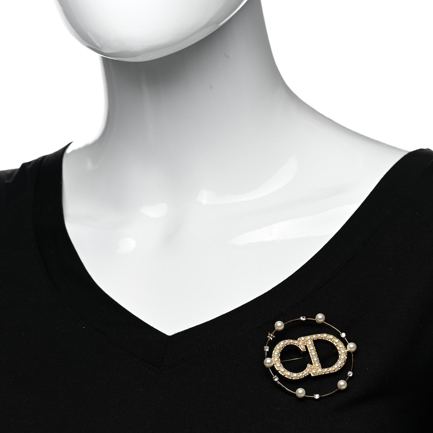 Christian Dior Crystal Pearl Clair D Lune Brooch Gold 2 of 5