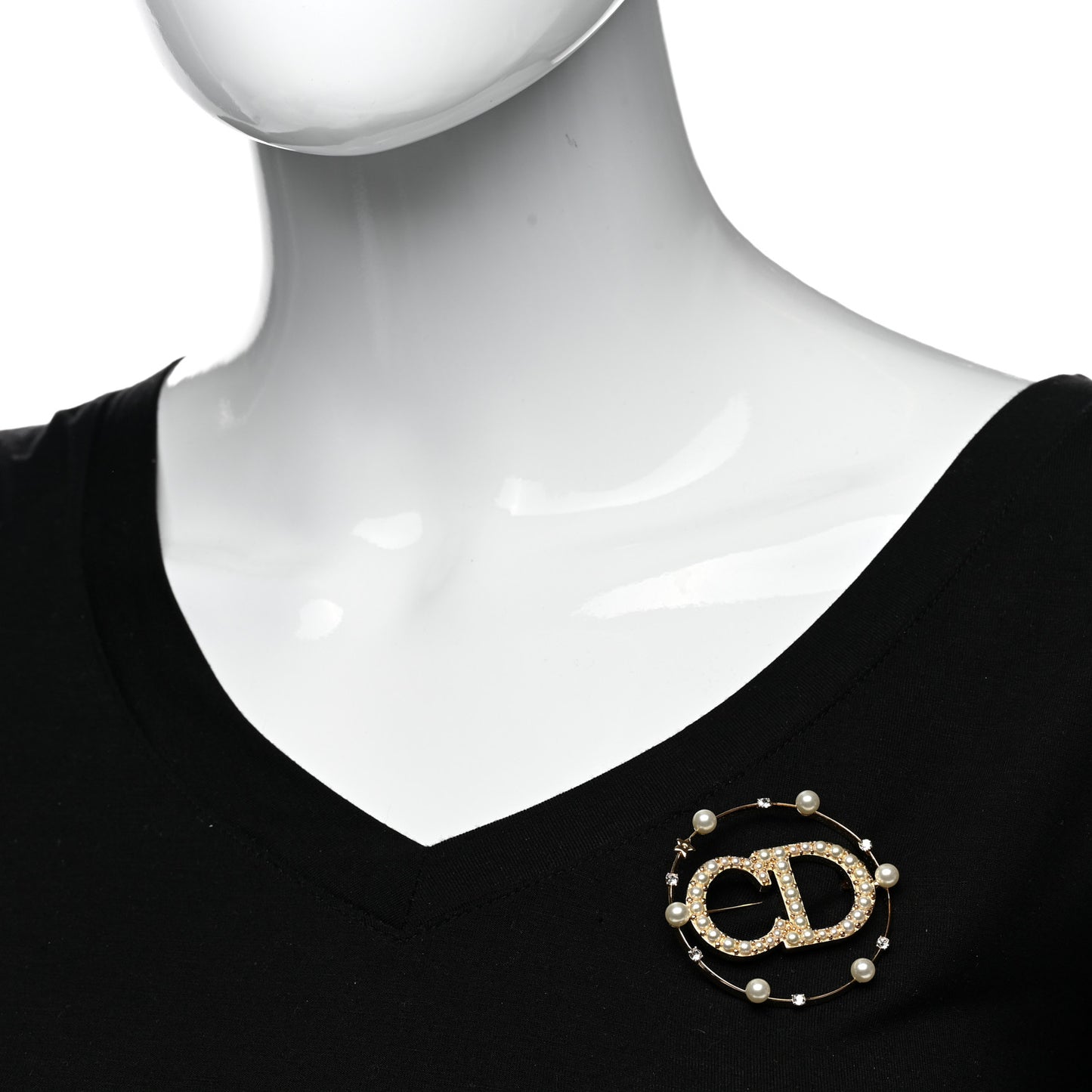 Crystal Pearl Clair D Lune Brooch Gold