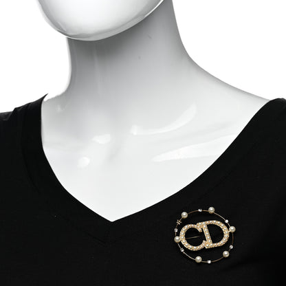 Christian Dior Crystal Pearl Clair D Lune Brooch Gold 2 of 5