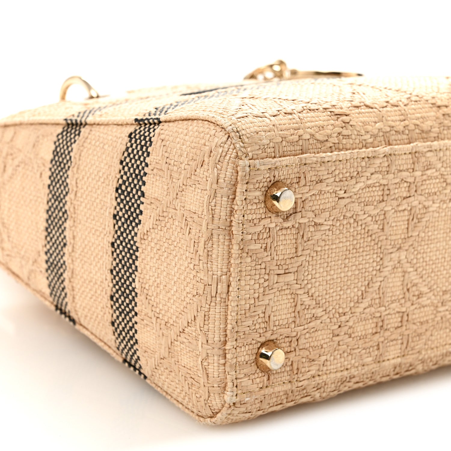 Christian Dior Raffia Woven Cannage Embroidered Medium Lady D-Lite Natural Black 9 of 10