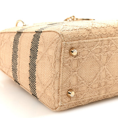 Christian Dior Raffia Woven Cannage Embroidered Medium Lady D-Lite Natural Black 9 of 10