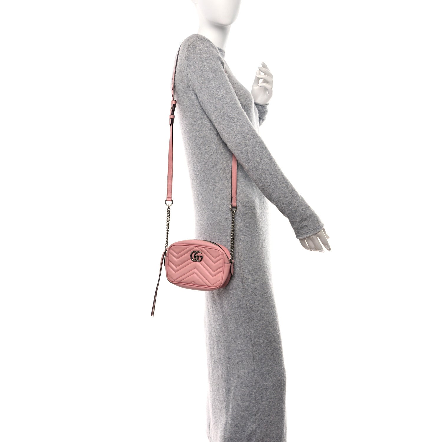 Gucci Calfskin Matelasse Mini GG Marmont Chain Shoulder Bag Wild Rose 3 of 14