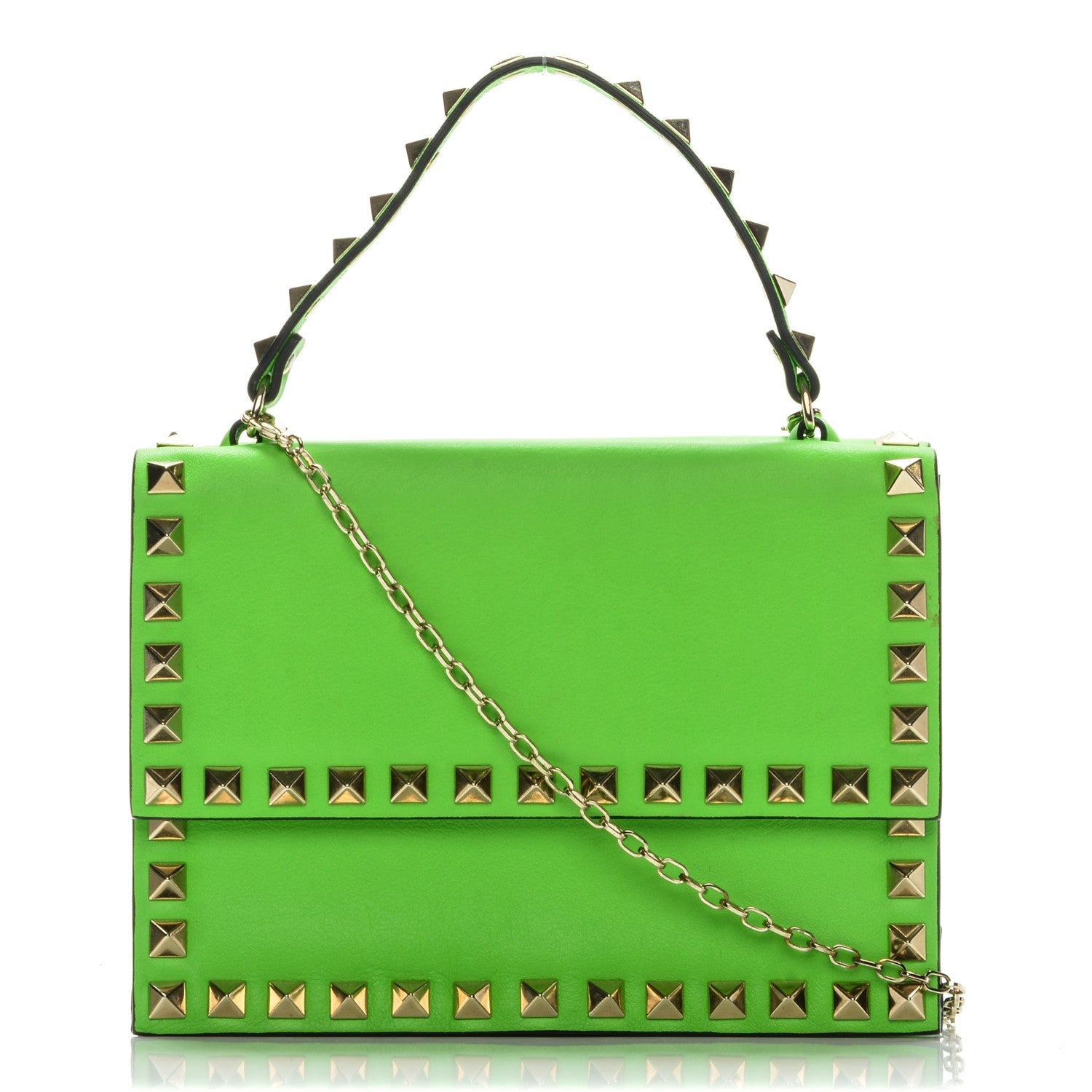 Valentino Garavani Vitello Rockstud Top Handle Crossbody Bag Green Fluo 1 of 15